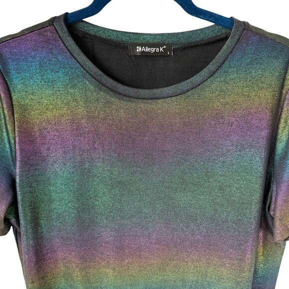 Metallic Shimmer Rainbow Top Women Large Sheer Festival Rave Club EDC Party READ - Picture 2 of 15
